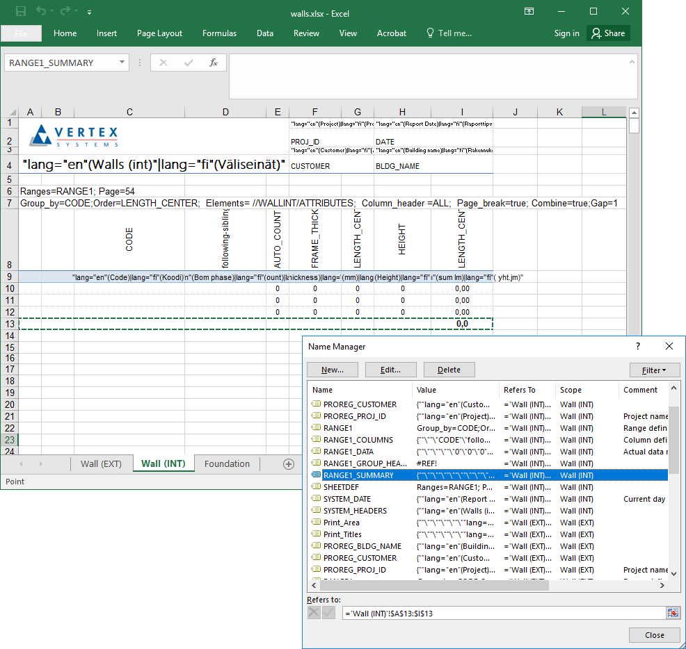 Structure of an Excel Template Report